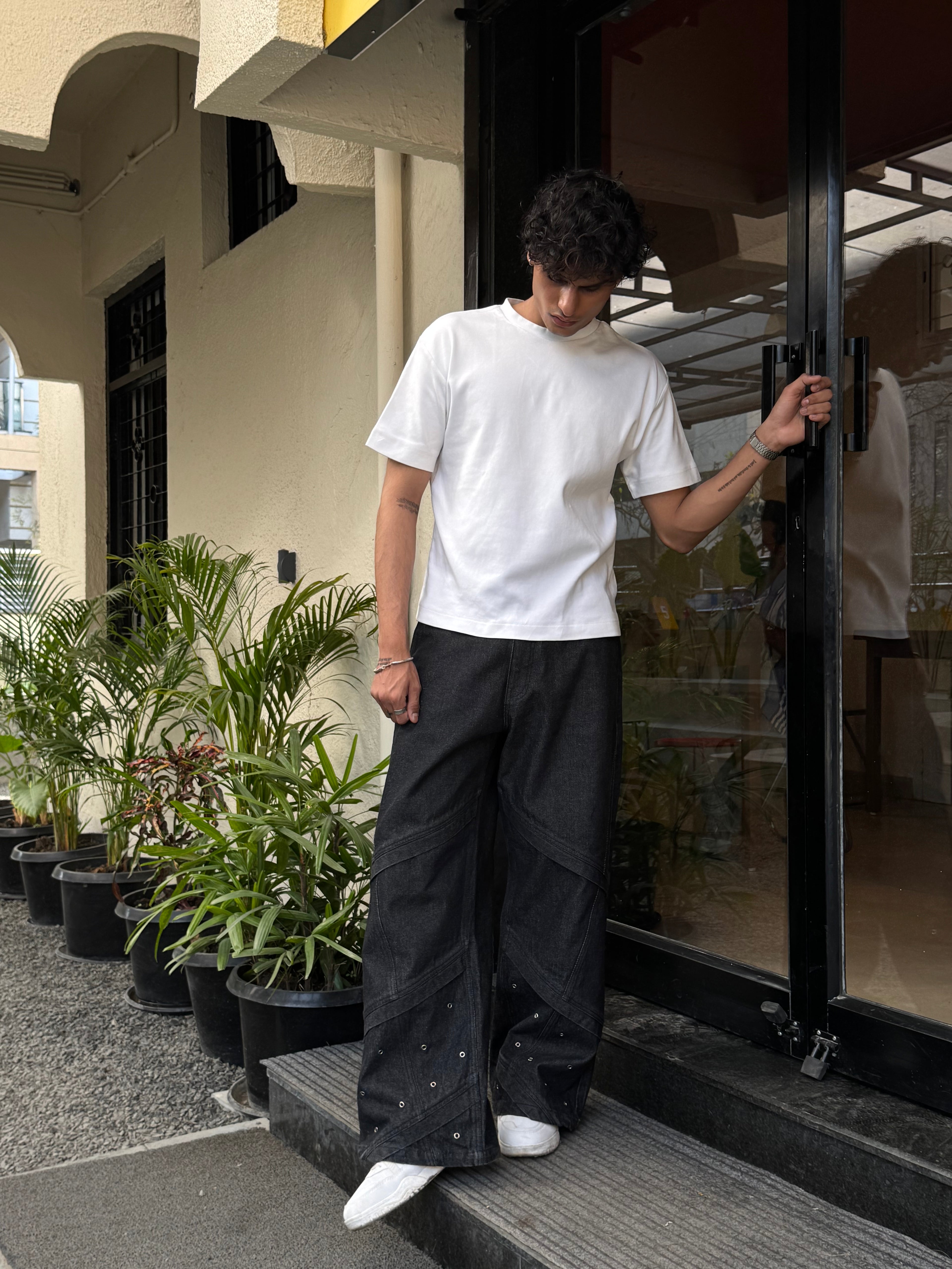 Graphite Studded Baggy Denims