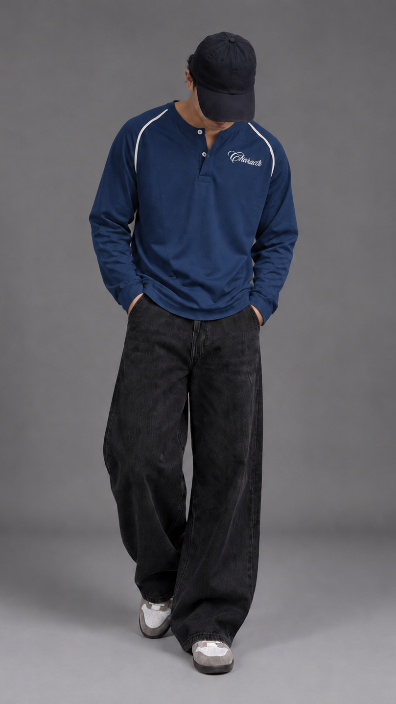 Blue Cropped henley