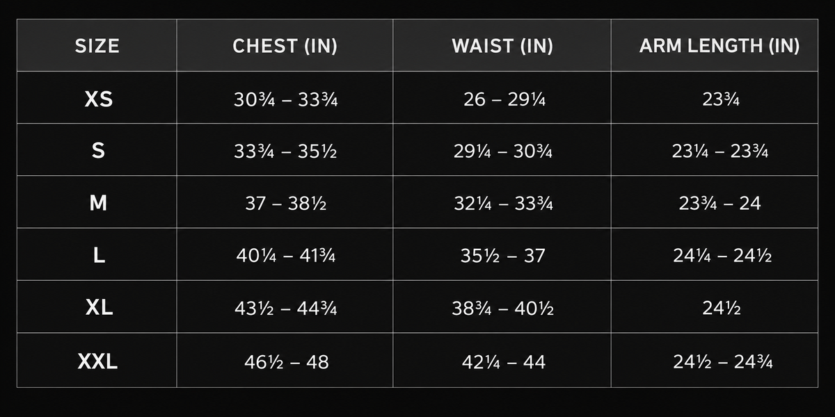 Vertex Denim Jacket Size Chart