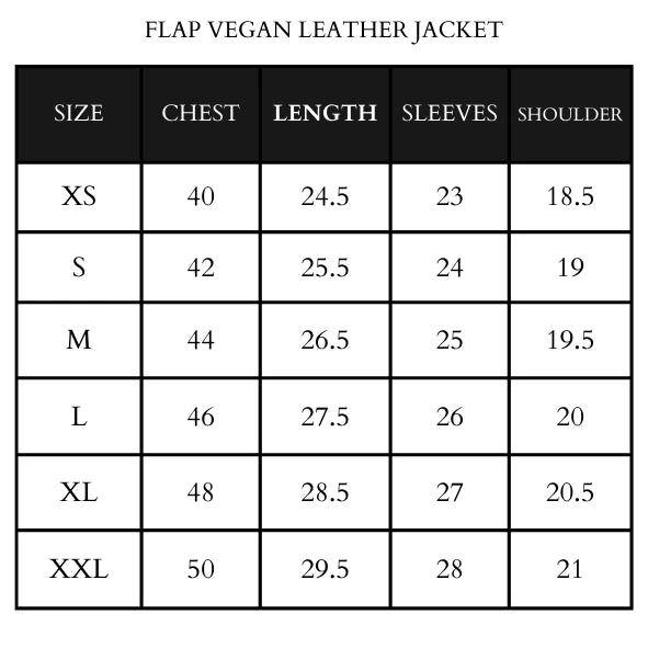 Flap Vegan Leather Jacket Size Chart